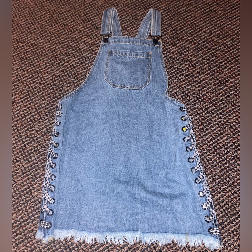 Jean overall dress with plaid ties on the sides